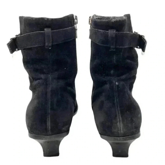 Prada Black Suede Pointed Toe French Kitten Heel Side Zip Ankle Boots Size 8 - Picture 10 of 15